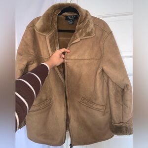 FU DA New York Zipper Coat. Chestnut Faux Suede Sherpa Lined. COZY
